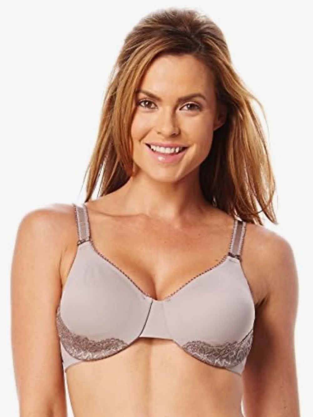 NWOT Olga Lace-Trim Underwire Bra - Taupe